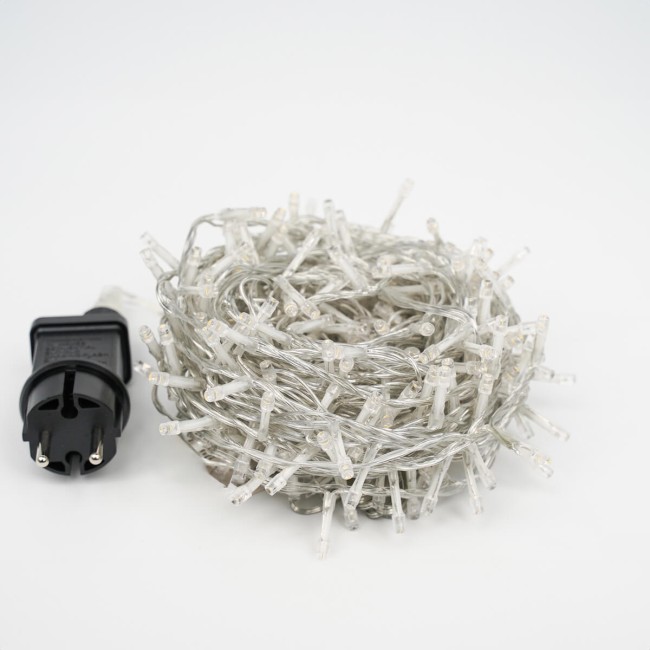 Catena Luminosa Bianco Caldo 300 Led| Cavo Trasparente| Funzione Memory |15 metri Uso Esterno IP44