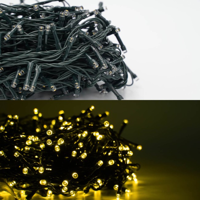 Catena Luminosa Bianco Caldo 300 Led| Cavo Verde| Funzione Memory |15 metri Uso Esterno IP44