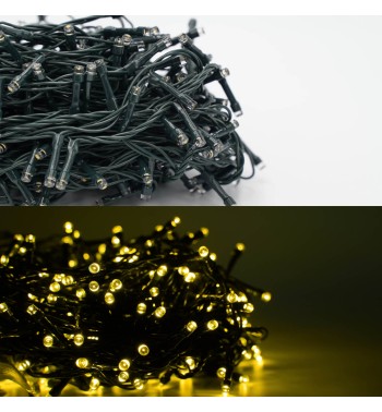 Catena Luminosa Bianco Caldo 300 Led| Cavo Verde| Funzione Memory |15 metri Uso Esterno IP44