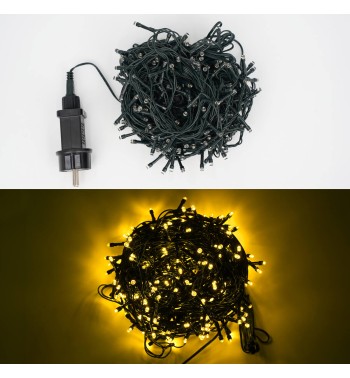 Catena Luminosa Bianco Caldo 300 Led| Cavo Verde| Funzione Memory |15 metri Uso Esterno IP44