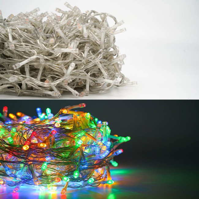 Catena Luminosa Multicolor 480 Led| Cavo Trasparente| Funzione Memory |24 metri Uso Esterno IP44