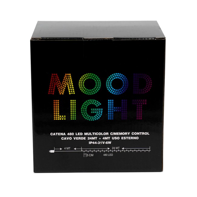 Catena Luminosa Multicolor 480 Led| Cavo Verde| Funzione Memory |24 metri Uso Esterno IP44