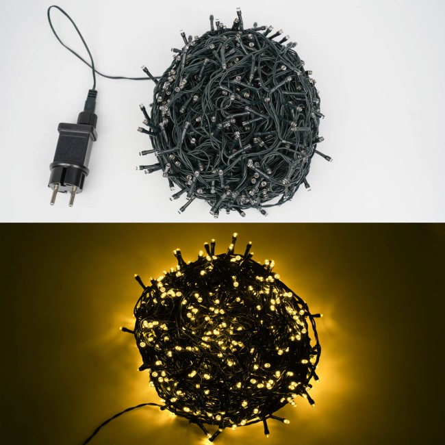 Catena Luminosa Bianco Caldo 700 Led| Cavo Verde| Funzione Memory |35 metri Uso Esterno IP44