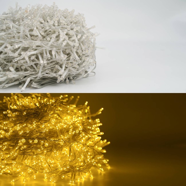 Catena Luminosa Bianco Caldo 2000 Led| Cavo Trasparente| Funzione Memory |46 metri Uso Esterno IP44