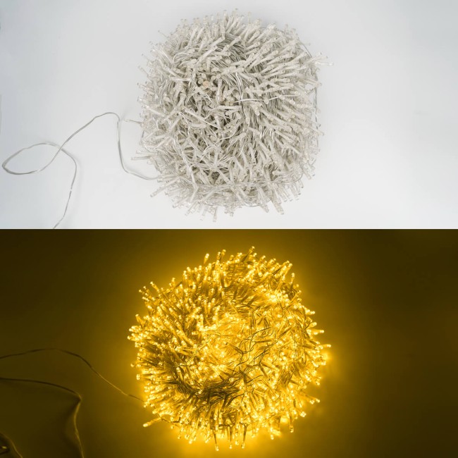 Catena Luminosa Bianco Caldo 2000 Led| Cavo Trasparente| Funzione Memory |46 metri Uso Esterno IP44