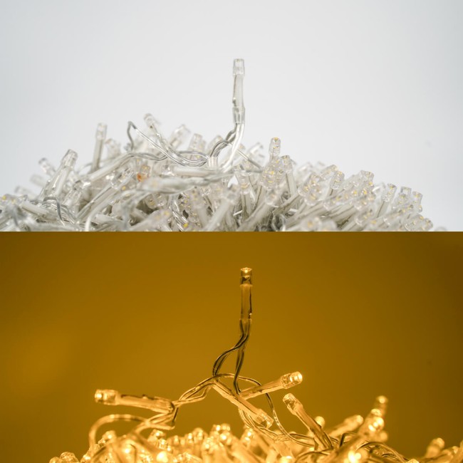 Catena Luminosa Bianco Caldo 2000 Led| Cavo Trasparente| Funzione Memory |46 metri Uso Esterno IP44