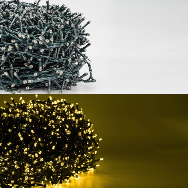 Catena Luminosa Bianco Caldo 2000 Led| Cavo Verde| Funzione Memory |46 metri Uso Esterno IP44