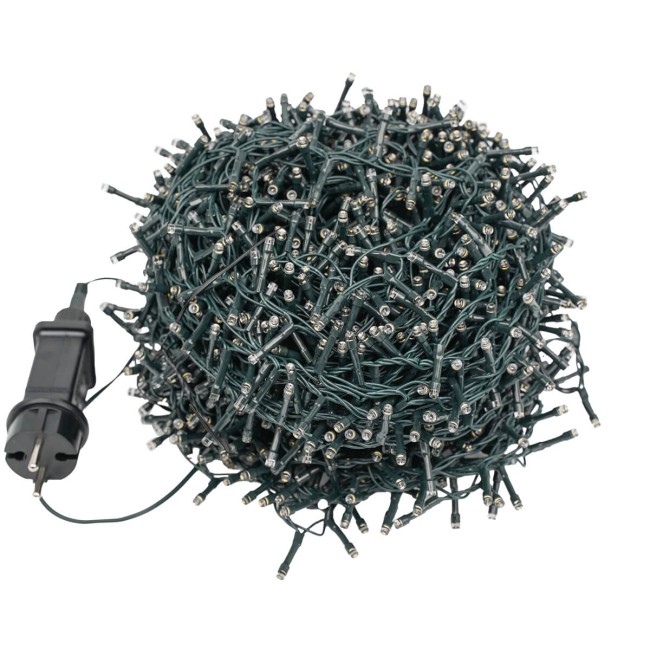 Catena Luminosa Bianco Caldo 2000 Led| Cavo Verde| Funzione Memory |46 metri Uso Esterno IP44
