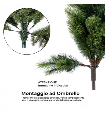 Albero di Natale Verde in Pe H.305 cm con Apertura ad Ombrello | Albero Realistico Artificiale
