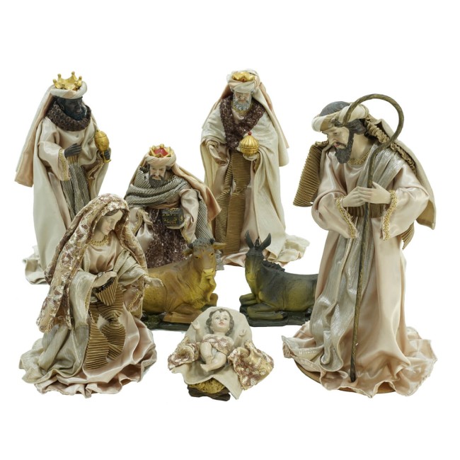 Natività in Poliresina e Tessuto 8 Pz. H.40 cm