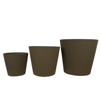 Set da 3 Vasi in Poliresina e Polvere di Pietra Marrone, Uso Interno ed Esterno