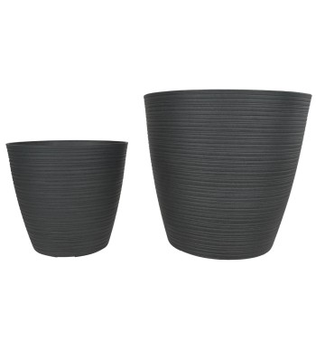 Set da 2 Vasi Grigio in Poliresina e Polvere di Pietra, Uso Interno ed Esterno con Foro di Drenaggio