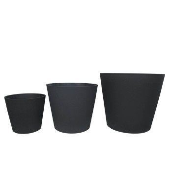 Set da 3 Vasi Grigio Metallizzato in Poliresina e Polvere di Pietra, Uso Interno ed Esterno