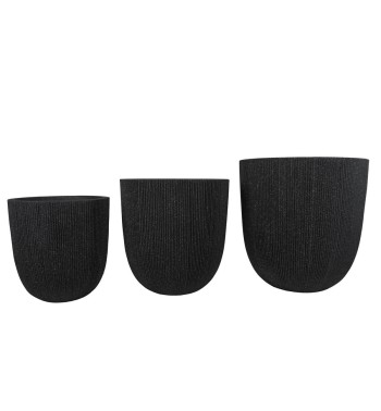 Set da 3 Vasi Nero in Poliresina Mista a Polvere di Pietra, Uso Interno ed Esterno