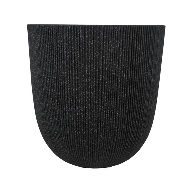 Set da 3 Vasi Nero in Poliresina Mista a Polvere di Pietra, Uso Interno ed Esterno