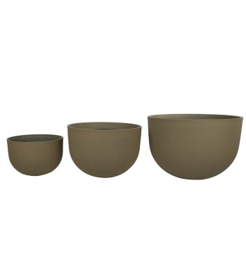 Set da 3 Vasi Ciotola in Poliresina Marrone Uso Interno ed Esterno