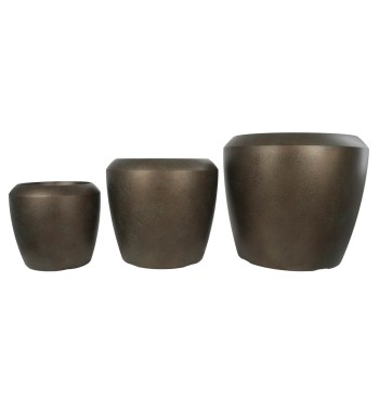 Set da 3 Vasi in Poliresina Alta Densità Color Metallo Uso Interno/Esterno