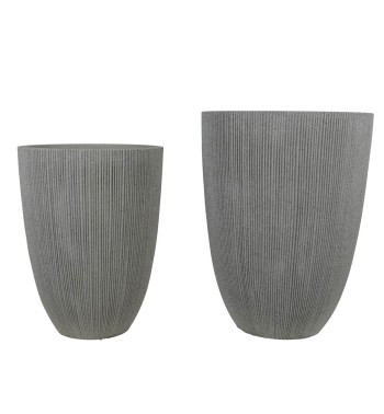 Set da 2 Vasi in HDPE Beige con Finitura a Righe, Eleganza per Interni ed Esterni