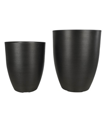 Set da 2 Vasi Grigio Metallizzato in Poliresina e Polvere di Pietra, per Interni ed Esterni