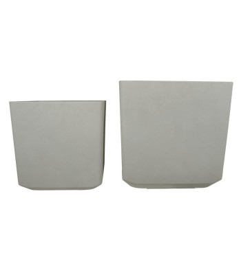 Set da 2 Vasi Quadrato Beige in Poliresina Mista a Polvere di Pietra, per Interni ed Esterni