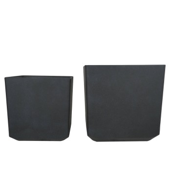 Set da 2 Vasi Quadrato Nero in Poliresina ad Alta Densità Mista a Polvere di Pietra, per Interni ed Esterni