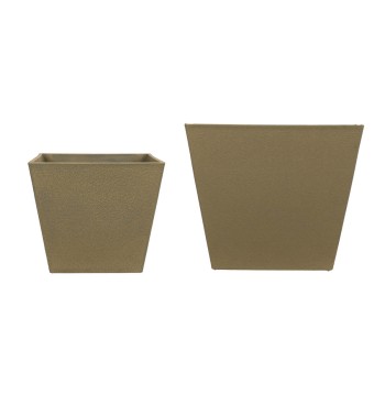 Set da 2 Vasi Quadrato Marrone in Poliresina Mista a Polvere di Pietra, Uso Interno/Esterno