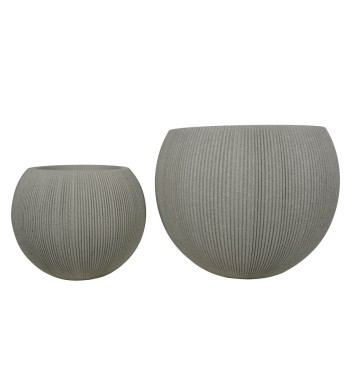 Set da 2 Vasi Beige a Forma Sferica in HDPE, per Interni ed Esterni