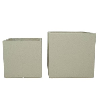 Set Due Vasi Cubo in Ossido di Magnesio Taupe, per Interni ed Esterni