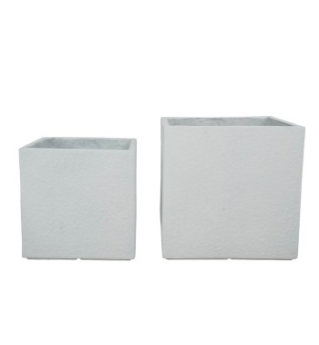Set Due Vasi Cubo in Ossido di Magnesio Bianco, per Interni ed Esterni