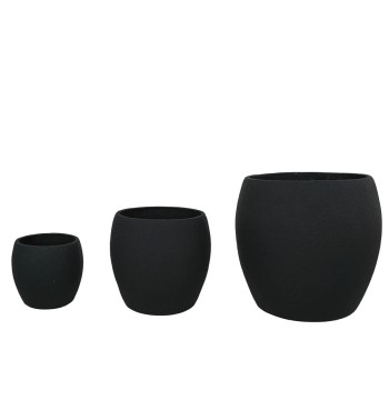 Set Tre Vasi Sferici Nero in Ossido di Magnesio, per Interni ed Esterni
