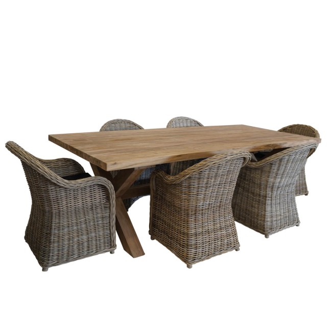 Set Tavolo da Giardino in Teak con 6 Sedie in Rattan - Boston