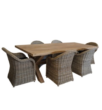 Set Tavolo da Giardino in Teak con 6 Sedie in Rattan - Boston