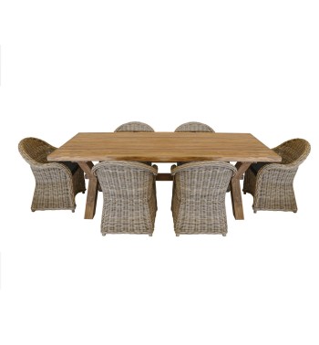 Set Tavolo da Giardino in Teak con 6 Sedie in Rattan - Boston