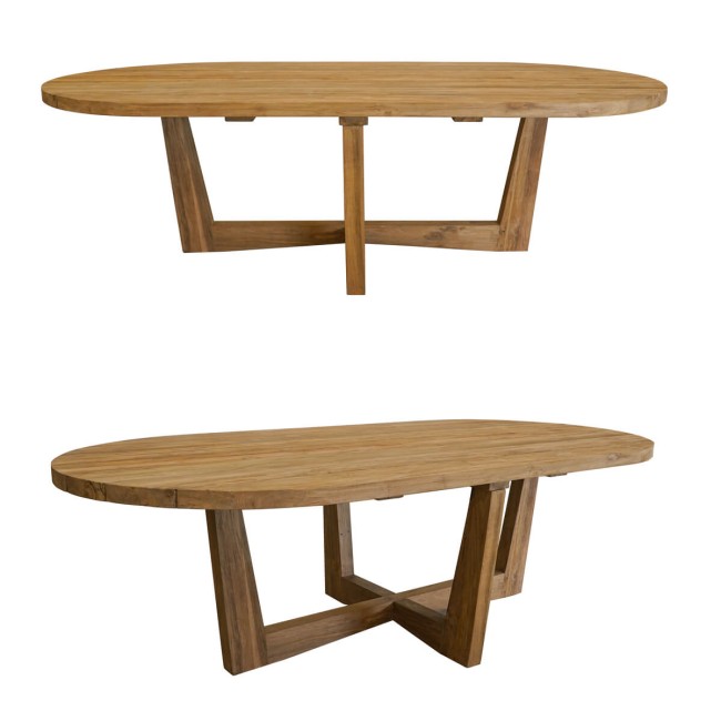 Set Tavolo Ovale in Teak con 6 Sedie in Rattan - Luton