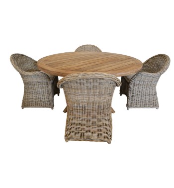 Set Tavolo Rotondo in Teak con 4 Sedie in Rattan - Oxford