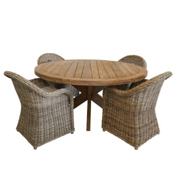 Set Tavolo Rotondo in Teak con 4 Sedie in Rattan - Oxford