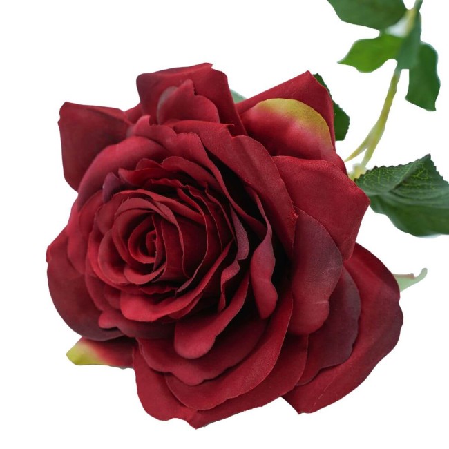 Rosa con Stelo e Foglie Artificiale H.84 cm