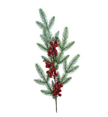 Ramo di Pino Innevato con Bacche Rosse L.76 cm