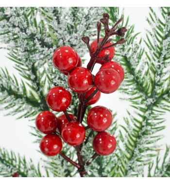 Ramo di Pino Innevato con Bacche Rosse L.76 cm