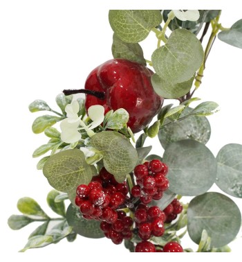 Tralcio Natalizio di Foglie Verdi, Bacche e Mele L.120 cm