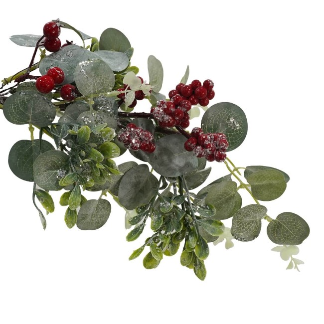 Swag con Foglie, Bacche e Mele con Glitter L.55 cm