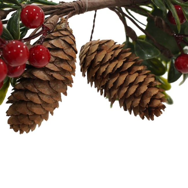 Swag con Foglie Verdi Bacche Rosse e Pigne L.62 cm