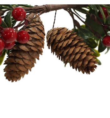 Swag con Foglie Verdi Bacche Rosse e Pigne L.62 cm