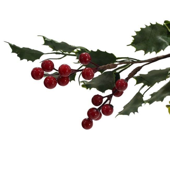 Swag con Foglie Verdi Bacche Rosse e Pigne L.62 cm