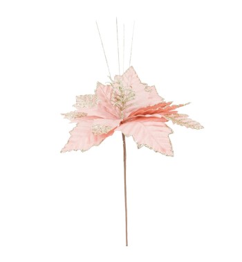 Fiore Natalizio in Velluto Rosa con Glitter Oro D.39 cm