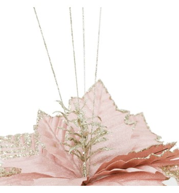 Fiore Natalizio in Velluto Rosa con Glitter Oro D.39 cm