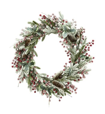 Ghirlanda Natalizia di Pino Innevato con Bacche e Pigne D.65 cm