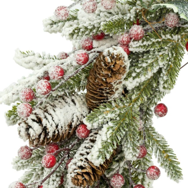 Ghirlanda Natalizia di Pino Innevato con Bacche e Pigne D.65 cm
