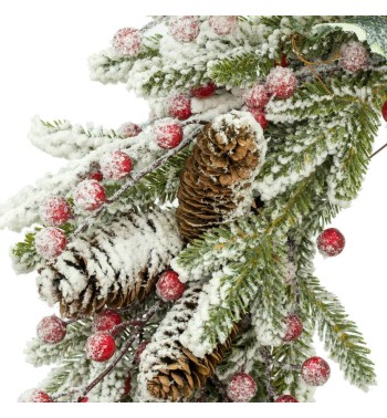Ghirlanda Natalizia di Pino Innevato con Bacche e Pigne D.65 cm