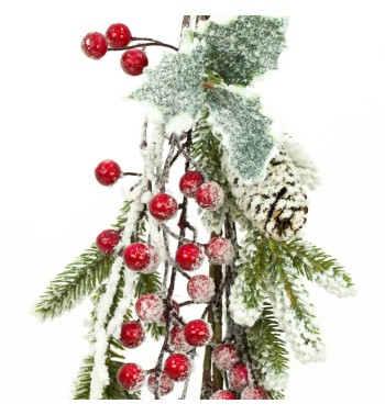 Tralcio Natalizio di Pino Innevato con Bacche e Pigne L.120 cm
